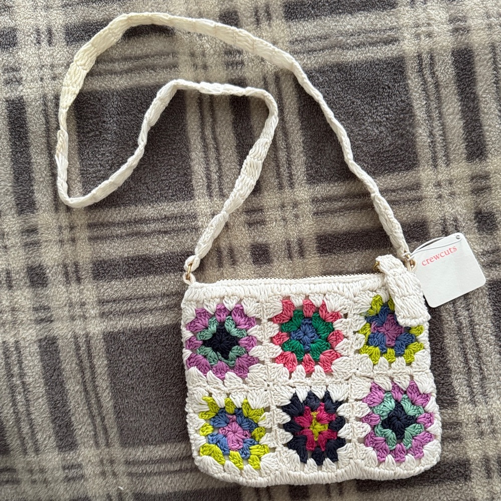 New Crewcuts Crochet Crossbody Bag with Multicolor Squares